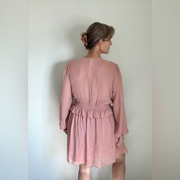 ASOS Dress Shirred Elastic Waist Skater Dress NEW Dusty Pink - Picture 7 of 12